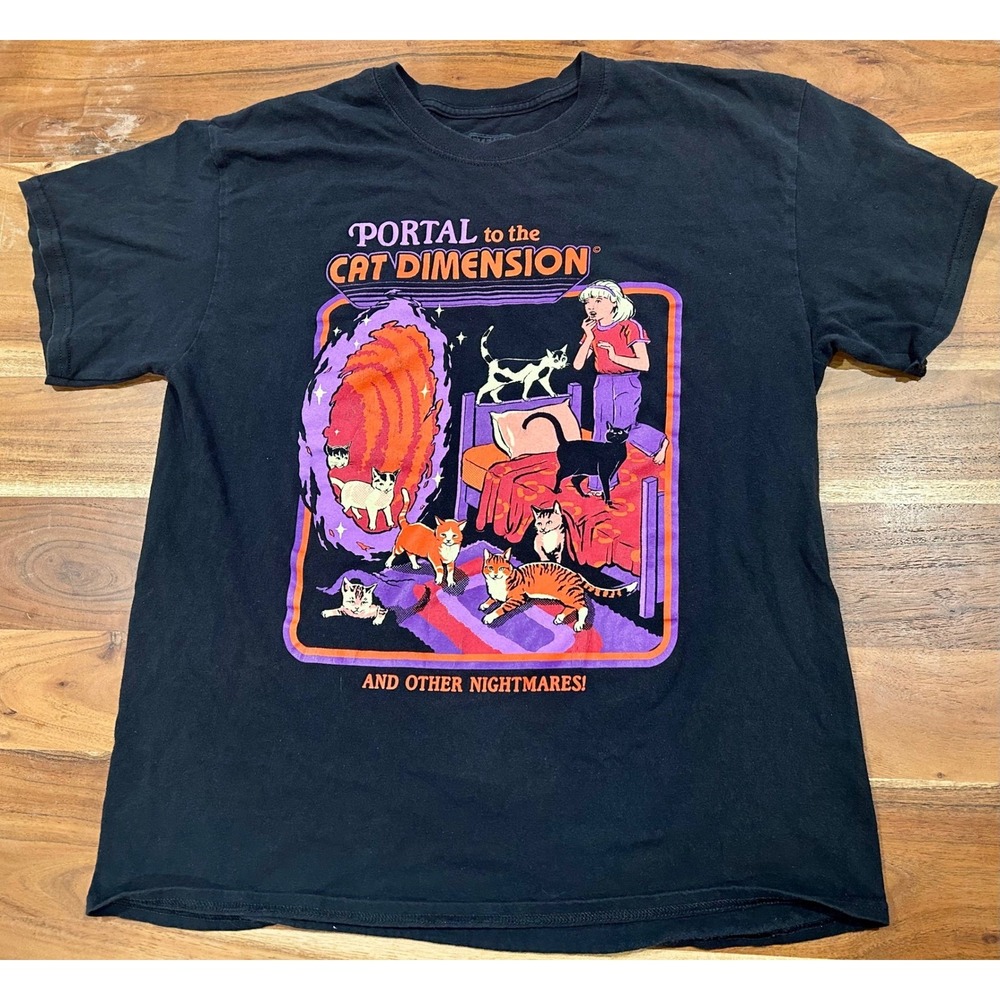 Steven Rhodes Portal to the Cat Dimension Graphic Tee Black Short Sleeve Mens M